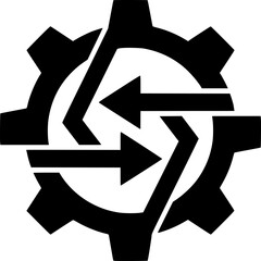 Gear Mechanism and Arrows: A striking monochrome illustration of a gear mechanism at the core, intersected with a set of arrows, representing the dynamic interplay of a continuous flow.
