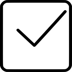 Approved Icon: A simple and elegant checkmark, rendered in bold black lines against a clean square background, embodying efficiency and precision.