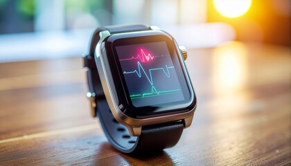 Smartwatch yang menampilkan data pemantauan kesehatan penting di layar.
