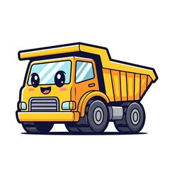 Naklejka premium Smiling cartoon dump truck vehicle.