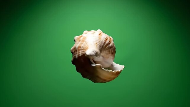 Elegant Seashell Still Life on Green Background A Study in Marine Beauty.