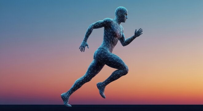 Polished, futuristic runner against gradient sky - Powered by Adobe