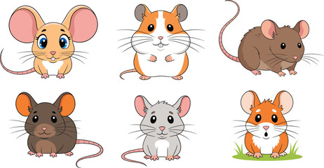Cute mouse and hamster characters set with different colors poses cartoon rodent pet vector illustration © Sumon Creative