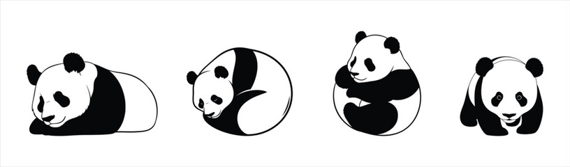 Adorable black and white panda bear illustrations in various charming poses and postures © Sunnn