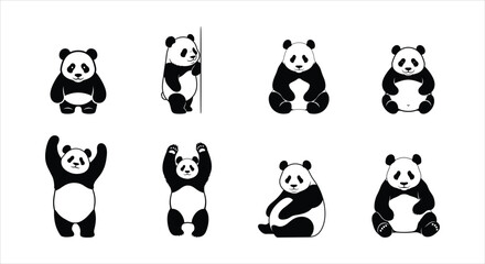 Adorable and Playful Collection of Panda Bear Illustrations in Diverse Poses, Perfect for Graphic Design © matahari
