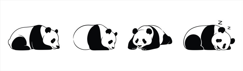 Adorable panda bear characters resting peacefully in various cute poses © Sunnn