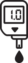 Blood glucose meter icon with reading and blood drop