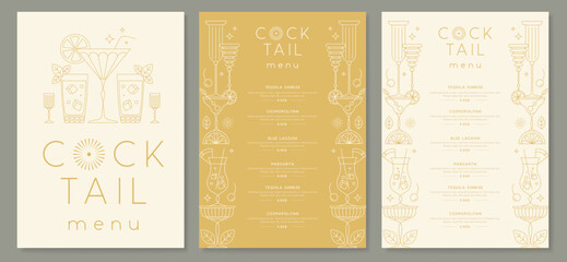 Retro line art restaurant cocktail menu design. Vector illustration