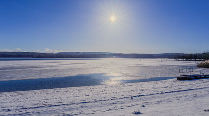 Winter at the Brombachsee lake in Franconia