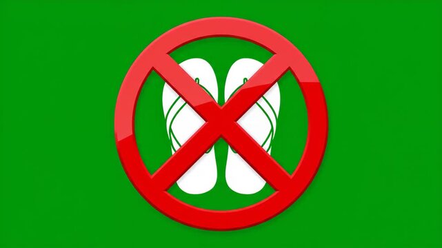 Animated illustration demonstrating the prohibition of wearing flip-flops or sandals