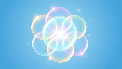 Abstract swirling light trails forming a luminous core on a vibrant blue background