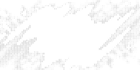 Binary code black and white background with two binary digits, 0 and 1 isolated on a white background. Halftone vector illustration.