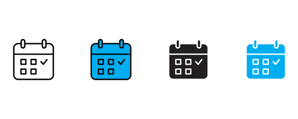 Calendar icon set vector on white background. time, date, reminder, list, daily, weekly, monthly symbol. vector illustration.