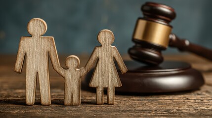 Family law and justice a wooden family with a gavel nearby