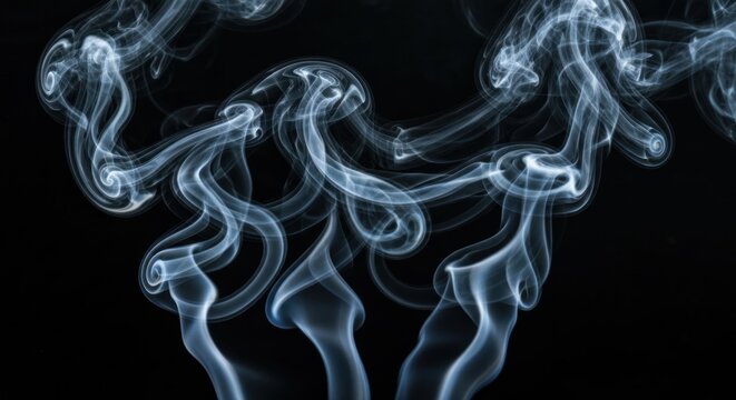 Wisps of white smoke swirling on a black background - Powered by Adobe