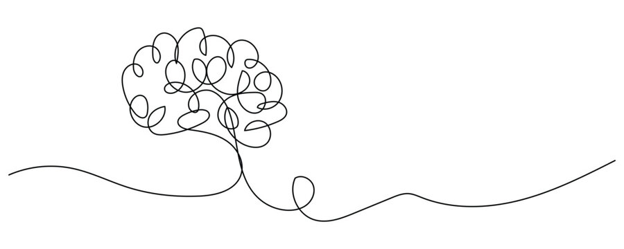 Elegant brain design with flowing lines on white background. one line icon vector illustration.