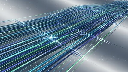 Abstract digital network with flowing blue light streaks and futuristic connections