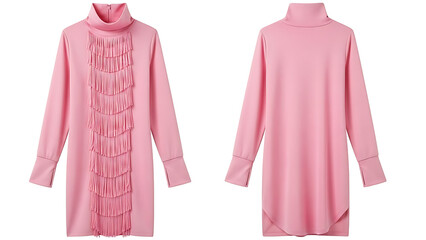Pink long sleeve turtleneck dress with ruffled detail
