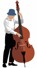 Fototapeta premium A dedicated musician plays a double bass with focus and poise, illustrating the depth of music and the beauty of artistic expression through instrumental performance.