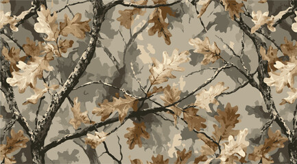 Hunting camouflage modern pattern, vector military print. real tree forest camouflage seamless pattern