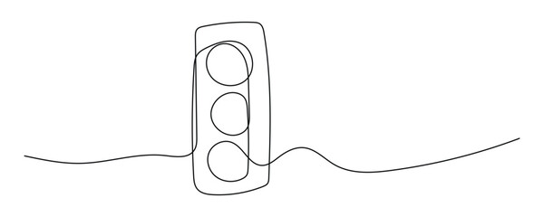 Simple line drawing of traffic light with wire on white background. road sign, transportation, urban, city, infrastructure one light icon. vector illustration. © NH RIDOY