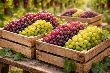 grape fruit in crates after harvest