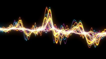 Abstract colorful sound wave on a black background representing audio or music visualization