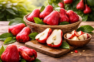 fresh water guava on a wooden table