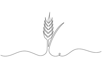 Single line drawing of a wheat stalk with a leaf, simple minimalist design © Line Art King