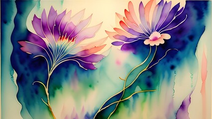 Watercolor illustration of two vivid flowers against a beautiful background.