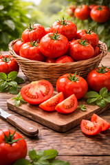 fresh tomato on wooden table