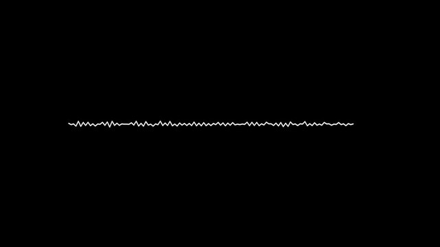 Minimalist monochrome audio waveform visualizer animation on a black background for professional music production podcast intros and voice recording frequency displays.
