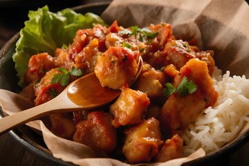 A close up of a bowl of food with rice