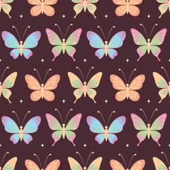 Seamless pastel butterfly pattern with cute decorative wings Colorful butterflies seamless pattern on dark background Cute pastel butterfly repeat pattern for spring design