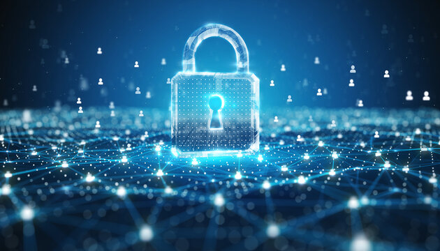Digital Fortress: A radiant, futuristic padlock symbolizes data protection, security, and the crucial shielding of information in the digital age. This visual captures the essence of a secure network. - Powered by Adobe