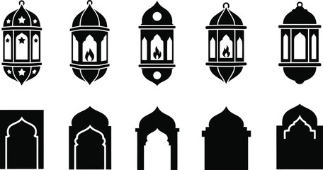 Elegant Silhouettes of Ethnic Lanterns and Arches for Decor © artificial_azad!