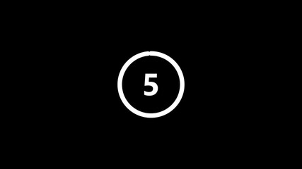 Minimalist digital countdown timer interface for video playback .Circular progress bar of seconds with video player controls on a black background. - Powered by Adobe