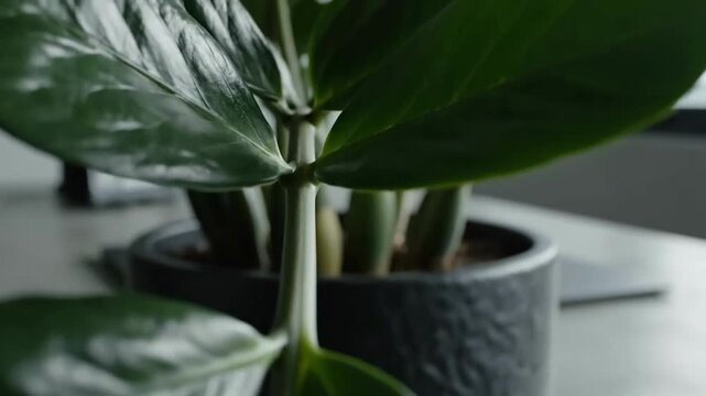 Indoor Zamioculcas Plant Growing In A Decorative Pot And Located In A Bright Room