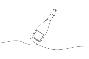 Obraz premium Champagne bottle outline drawn with single continuous line minimal design