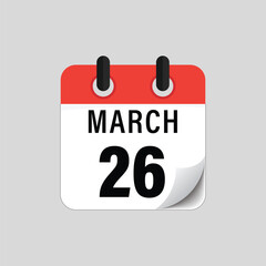 Fototapeta premium Flat calendar icon showing twenty-sixth of March date design