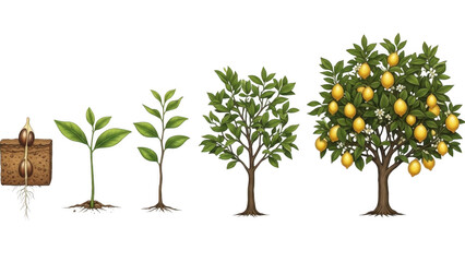 Fototapeta premium Illustration of lemon tree growth stages