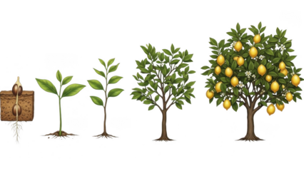 Illustration of lemon tree growth stages