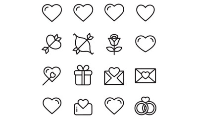 Valentine&rsquo;s-Day outline or line icon design bundle.