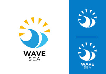 sea wave with sun circle logo icon design template