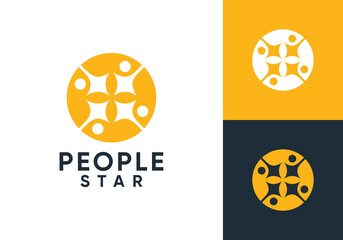 abstract people with star logo. community ,teamwork, family, social icon design concept