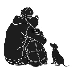 Couple embracing with loyal dog