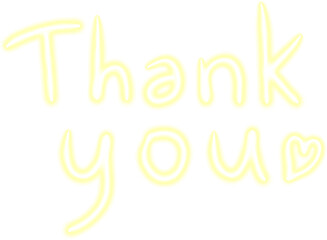 Obraz premium Thank You Yellow Neon Glowing Handwritten Text with Heart Light