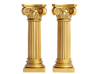 Obraz premium Pair of luxury golden ionic columns with fluted shafts and scroll capitals standing on square bases isolated on transparent background