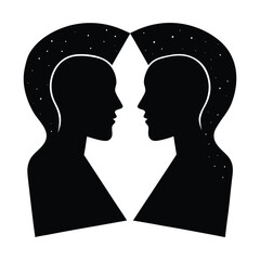 Two Silhouetted Heads Forming a Heart Shape With Stars