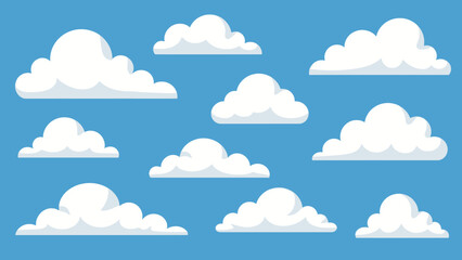 Seamless Pattern of Fluffy White Clouds in Blue Sky, Repeating Background Design